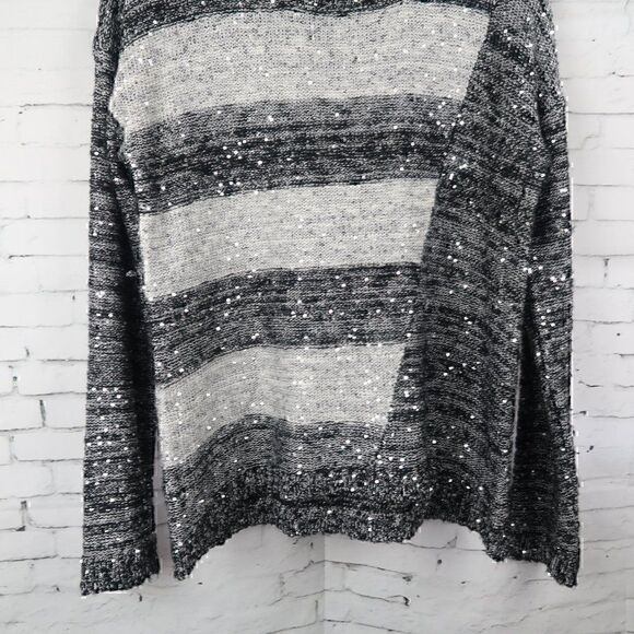 THE LIMITED BLACK GREY SILVER SEQUIN COLOR BLOCK LONG SLEEVE ROUND NECK SWEATER - Picture 5 of 9